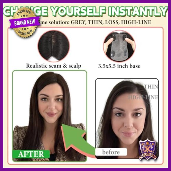 16 Inch Real Human Hair Topper for Thinning Hair, 360° 3D Upgrade main image 4